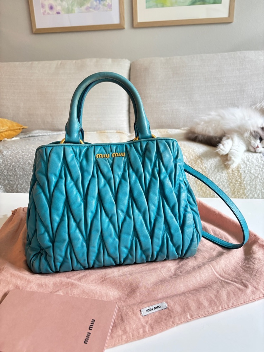 Miu Miu Matelasse 2way Handbag Turquoise Turchese Bag Crossbody napa lambskin